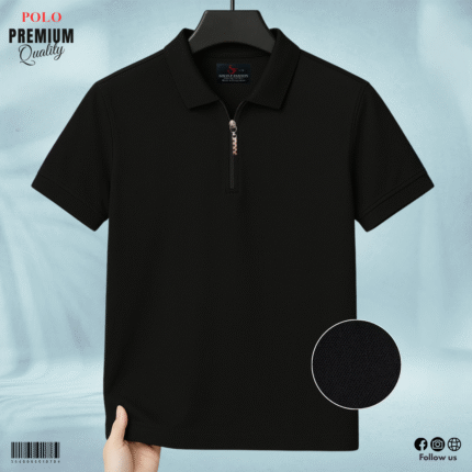 ZIP NECK POLO - Black