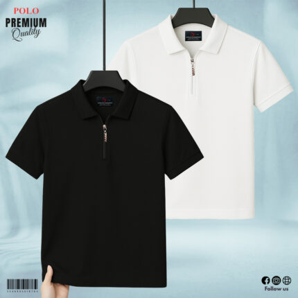 ZIP NECK POLO - Black & White
