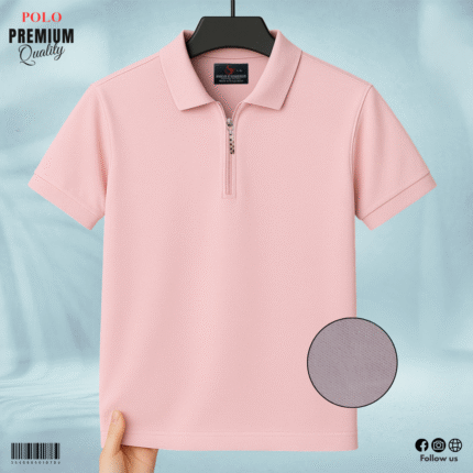 ZIP NECK POLO - Solid Pink