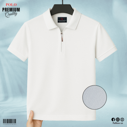 ZIP NECK POLO - White