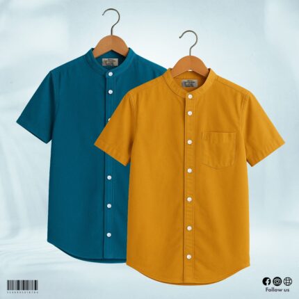 Oxford Cotton Half Sleeve Band Collar Shirt