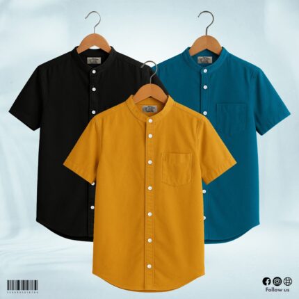Oxford Cotton Half Sleeve Band Collar Shirt