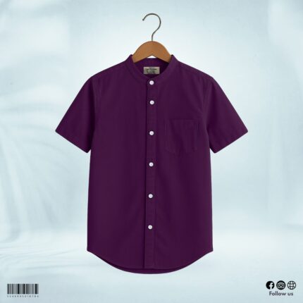 Oxford Cotton Half Sleeve Band Collar Shirt