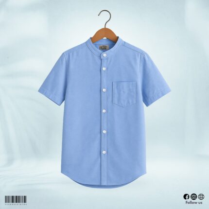 Oxford Cotton Half Sleeve Band Collar Shirt