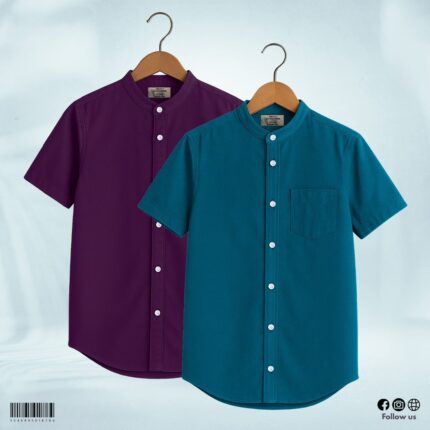 Oxford Cotton Half Sleeve Band Collar Shirt