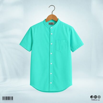 Oxford Cotton Half Sleeve Band Collar Shirt