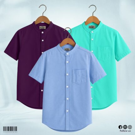 Oxford Cotton Half Sleeve Band Collar Shirt